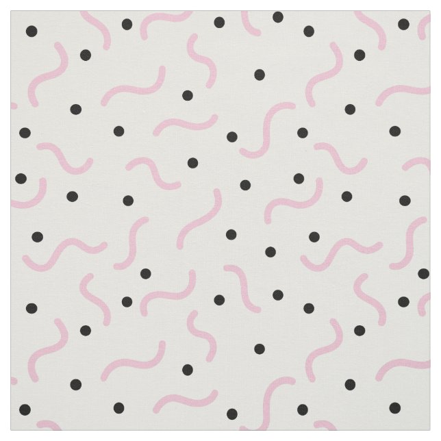 Pink Squiggles und Black Dots Memphis Muster Stoff (Muster)
