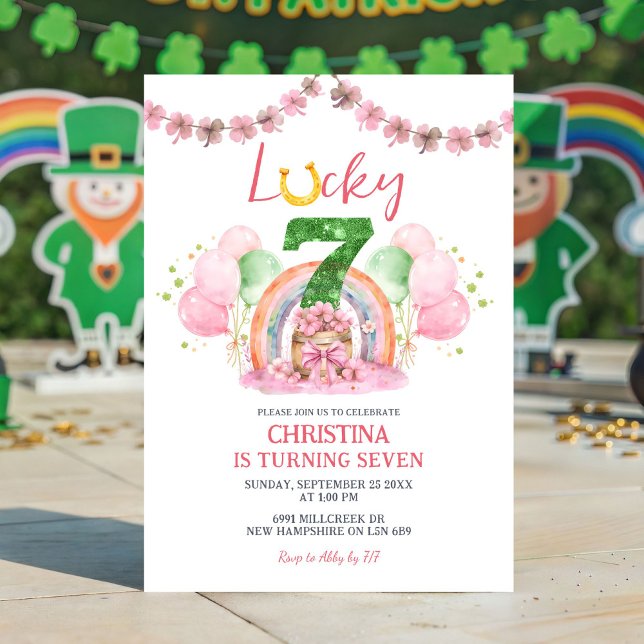 Pink St Patrick Lucky Seven Birthday Invitation Einladung (Von Creator hochgeladen)