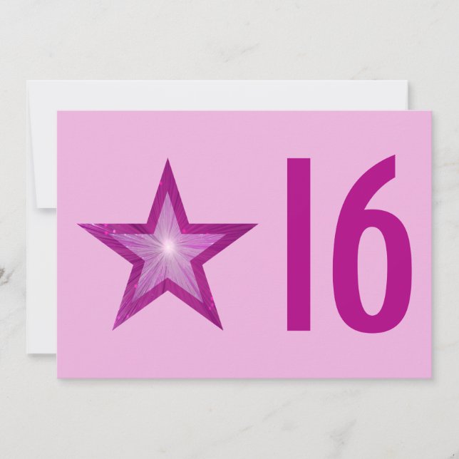 Pink Star '16' Einladung zum Geburtstag pink (Vorderseite)