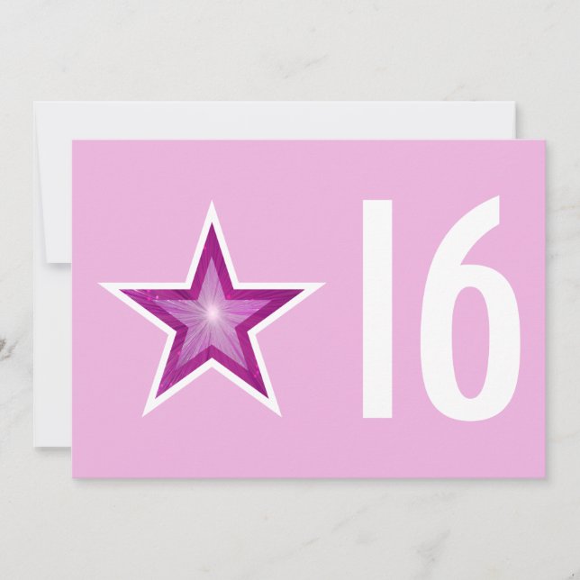 Pink Star '16' Einladung zum Geburtstag, pink weiß (Vorderseite)