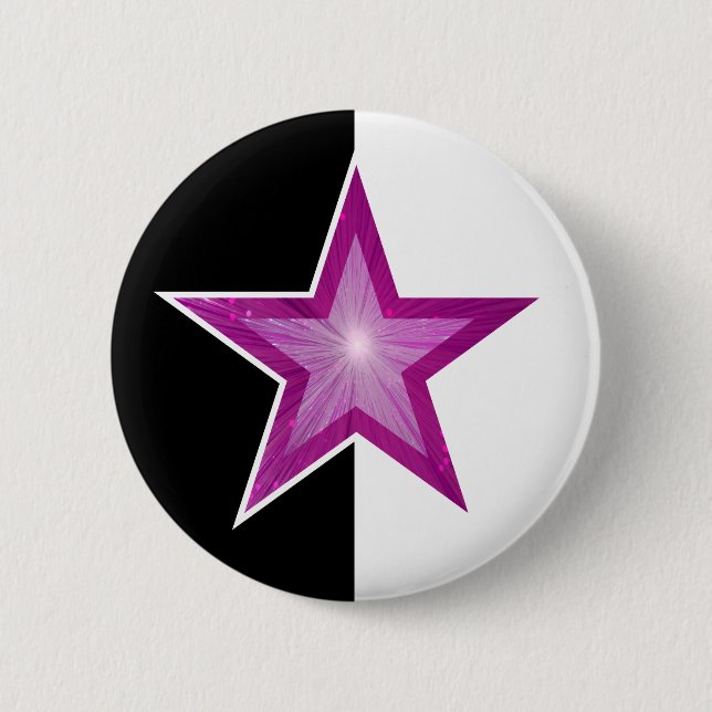 Pink-Star-Knopf schwarz weiß Button (Vorderseite)