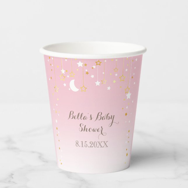 Pink Star Moon Babydusche Pappbecher (Vorderseite)