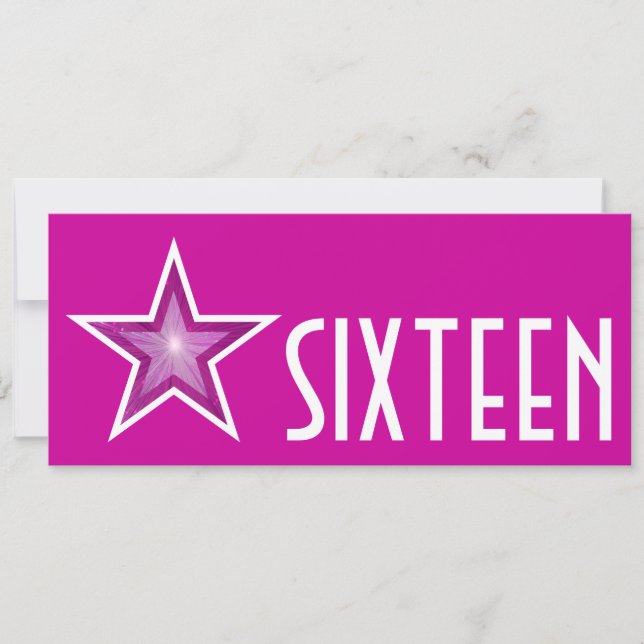 Pink Star "SIXTEEN" pink lang Einladung (Vorderseite)