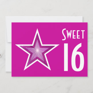 Pink Star "Sweet 16" Einladung pink horizontal