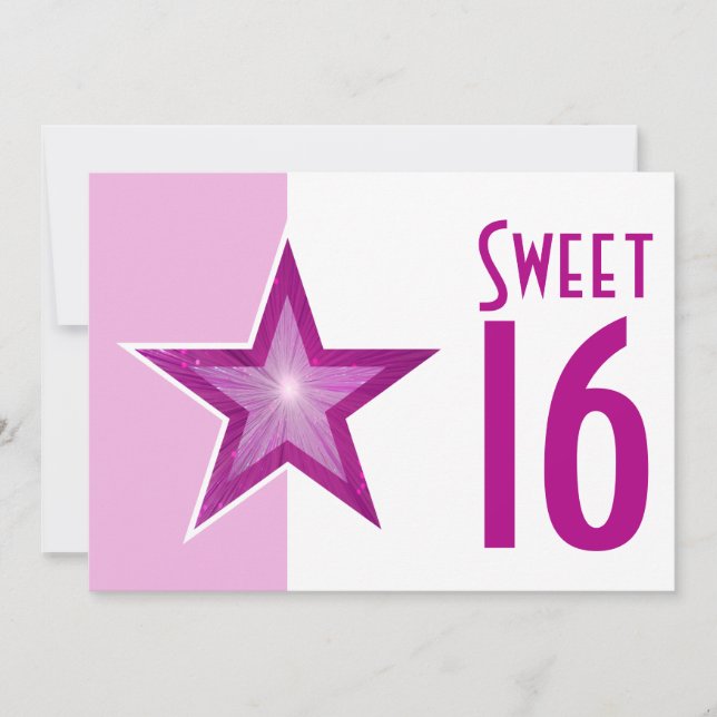Pink Star 'Sweet 16' hellrosa weiß Einladung (Vorderseite)