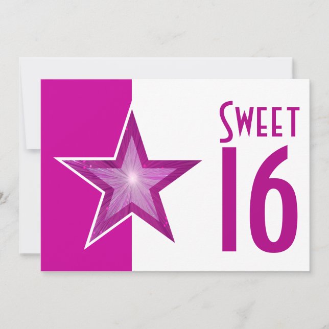 Pink Star "Sweet 16" pink weiß Einladung (Vorderseite)