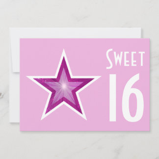 Pink Star "Sweet 16" Pink, weiß, horizontal Einladung