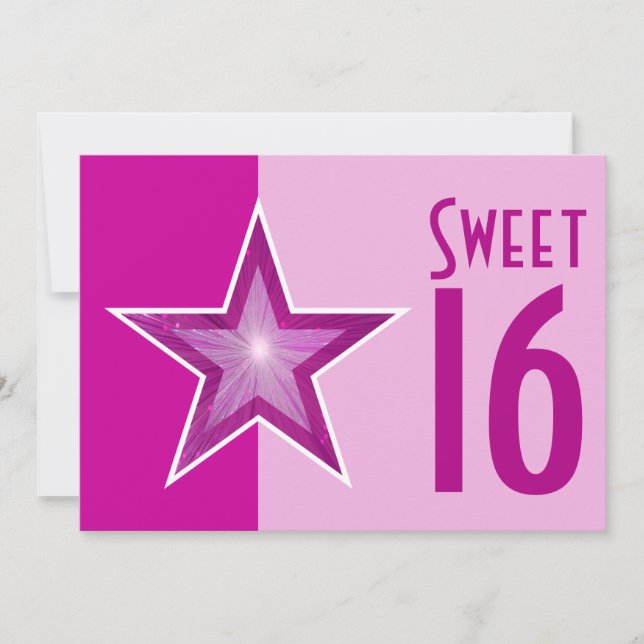 Pink Star "Sweet 16" zwei Töne pink Einladung (Vorderseite)
