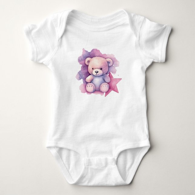 Pink Star Teddybär Baby Strampler (Vorderseite)