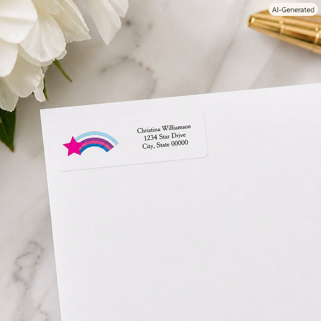 Pink Star und Regenbogen Personalisierte Rücksende (A return address label with a star and rainbow and text you can personalize!)