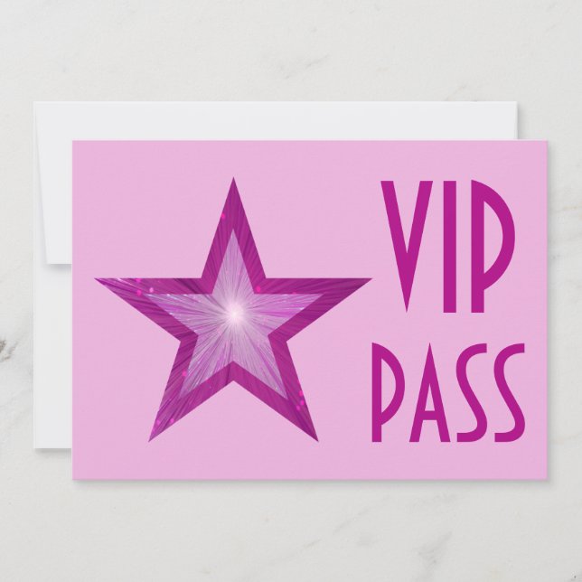 Pink Star "VIP PASS" blassrosa horizontal Einladung (Vorderseite)