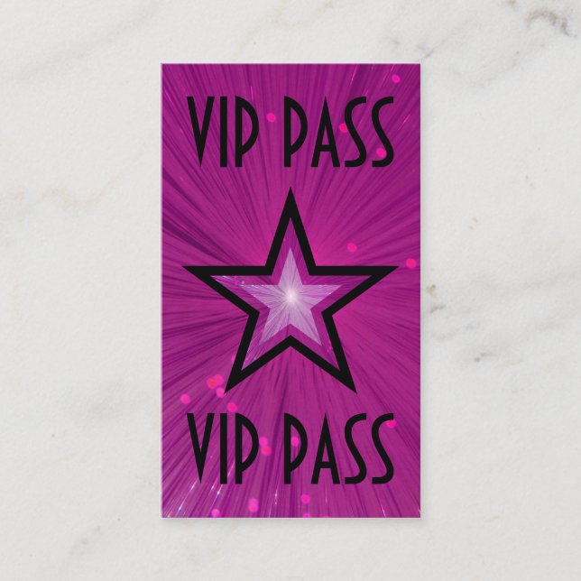 Pink Star "VIP PASS" Visitenkarte schwarz (Vorderseite)