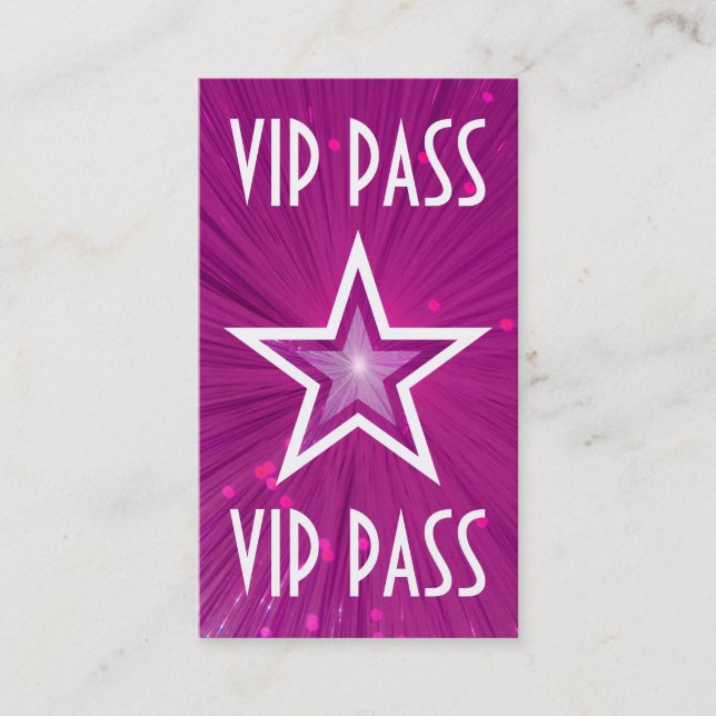 Pink Star "VIP PASS" Visitenkarte, weiß Rückseite Visitenkarte (Vorderseite)