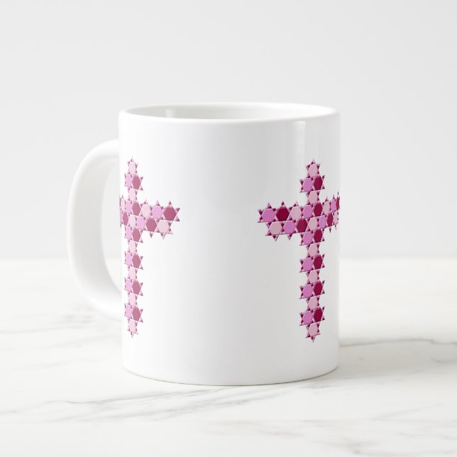 Pink Star von David Cross optische Illusion Jumbo-Tasse (Vorderseite Links)