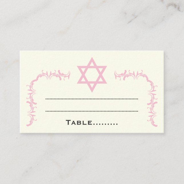 Pink Star von David Damask Bat Mitzvah Platzkarte (Vorderseite)