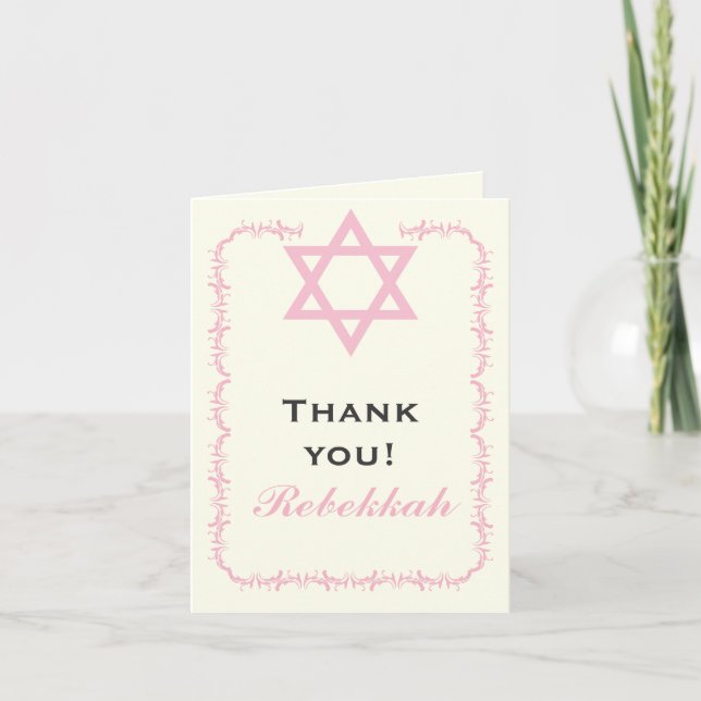 Pink Star von David Damask Bat Mitzvah Vielen Dank Dankeskarte (Vorderseite)