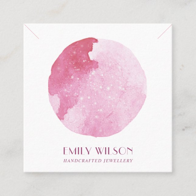 PINK STAR WATERCOLOR CIRCLE STUD EARRING DISPLAY QUADRATISCHE VISITENKARTE (Vorderseite)