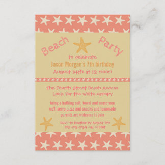 Pink Starfish Beach - 3x5Geburtstagsparty Einladun Einladung