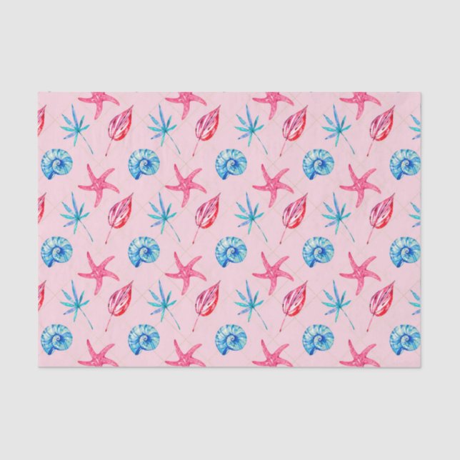Pink Starfish & Blue Muschel (Design 83 Pink Serie Seidenpapier (Vorderseite)
