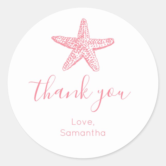 Pink Starfish Danke Runder Aufkleber (Vorderseite)