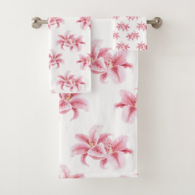 Pink Stargazer Lilies Badhandtuch Set (Insitu)
