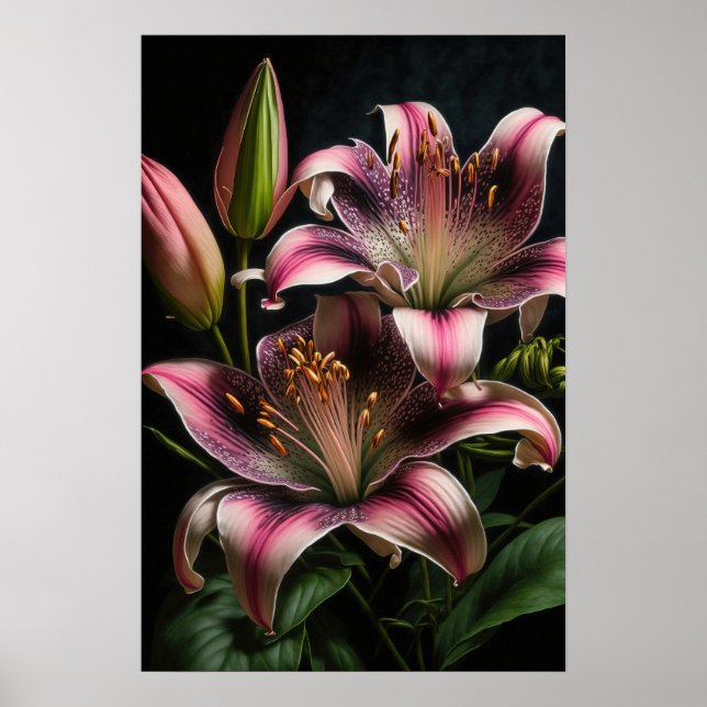 Pink Stargazer Lilies Blume Art Print Poster (Vorne)