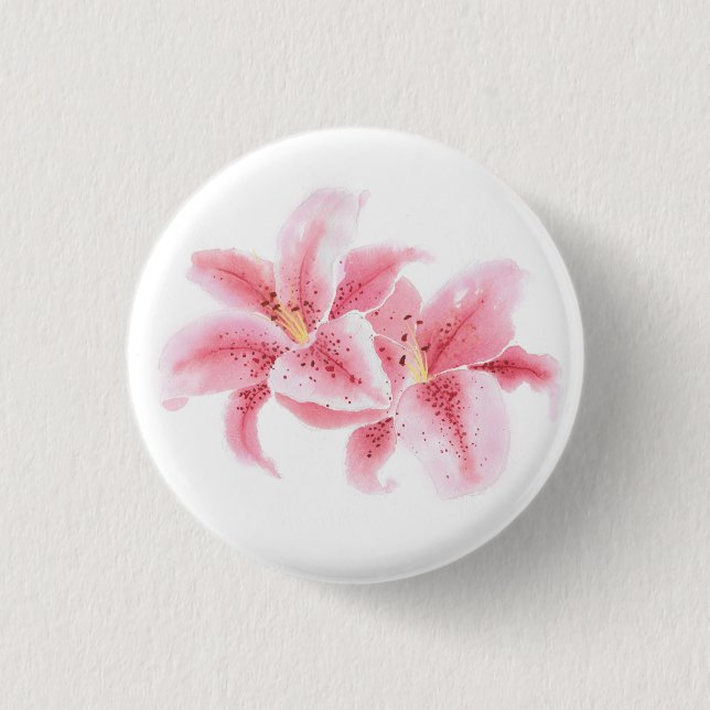 Pink Stargazer Lilies Button (Vorderseite)