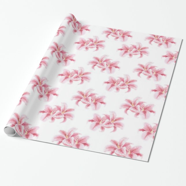 Pink Stargazer Lilies Pattern Geschenkpapier (Ungerollt)