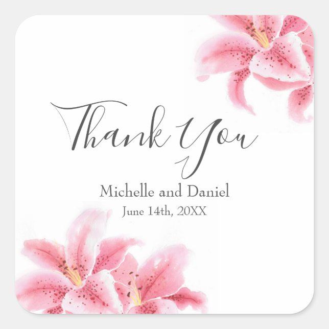 Pink Stargazer Lilies Quadratischer Aufkleber (Vorderseite)