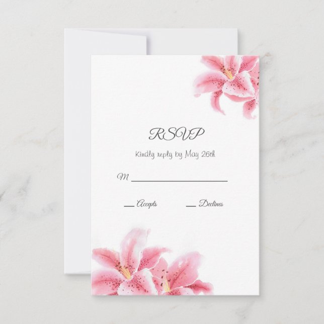 Pink Stargazer Lilies RSVP Karte (Vorderseite)