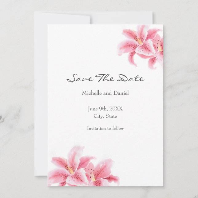Pink Stargazer Lilies Save The Date (Vorderseite)