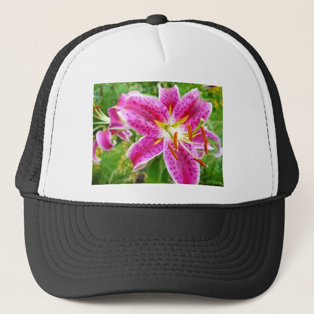 Pink Stargazer Lilly Truckerkappe (Vorderseite)