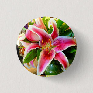 Pink Stargazer Lily Button