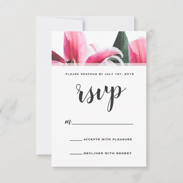 Pink Stargazer Lily Floral RSVP Karte (Vorderseite)