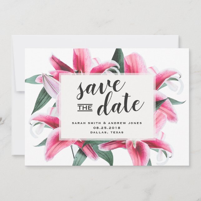 Pink Stargazer Lily Floral Save the Date Karte (Vorderseite)