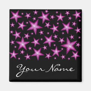 Pink Stars "Dein Name" Kühlschrankmagnet schwarz Magnet