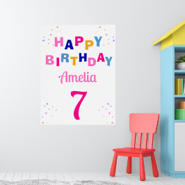 Pink Stars Girl Happy Birthday Poster
