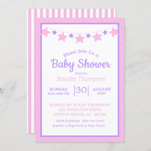 Pink Stars Girls Babydusche Einladung