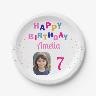 Pink Stars Happy Birthday Party Girl Foto Pappteller