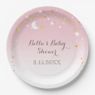 Pink Stars Moon Babydusche Pappteller
