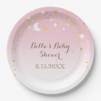 Pink Stars Moon Babydusche Pappteller