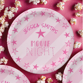 Pink Stars Movie Night Party Plates Pappteller