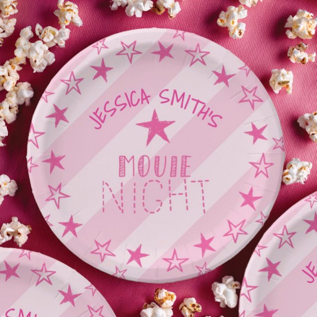 Pink Stars Movie Night Party Plates Pappteller (Von Creator hochgeladen)