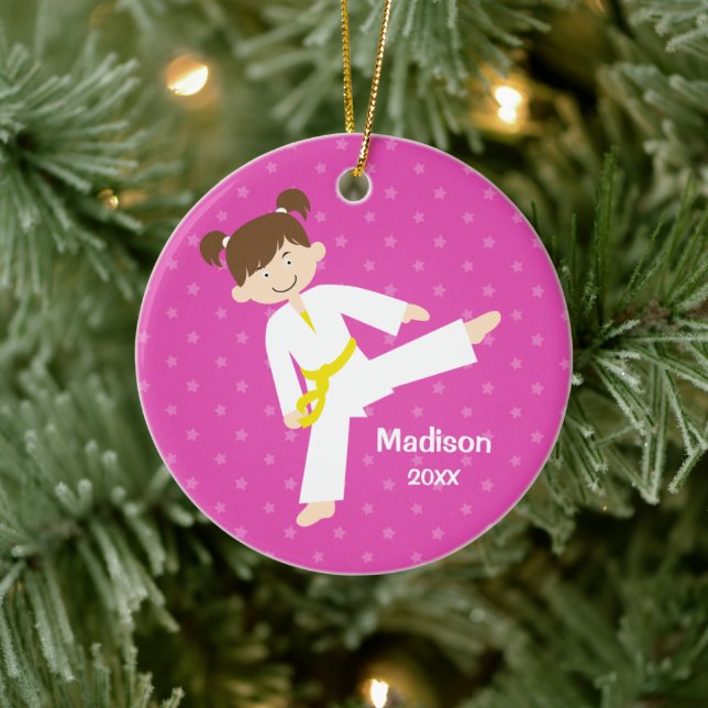 Pink Stars Taekwondo Karate Personalisiert Keramik Ornament (Baum)