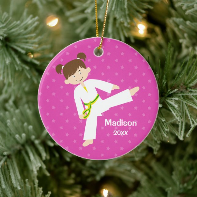 Pink Stars Taekwondo Karate Personalisiert Keramikornament (Baum)