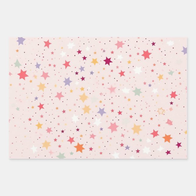 Pink Stars Wrapping Paper (Set 3) Geschenkpapier Set (Vorderseite 3)