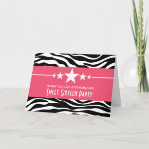 Pink Stars Zebra Print Sweet 16 Danke Karte