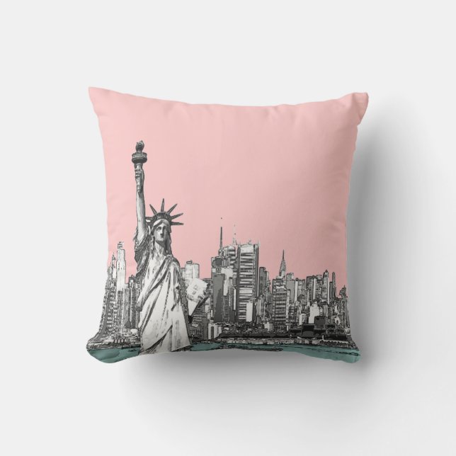 Pink Statue of Liberty New York Throw Kissen (Vorderseite)