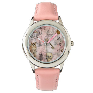 Pink Steam Punk Retro Goth Owl Keys Armbanduhr