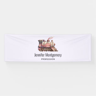 Pink Steam Train Vintag Style Business Banner